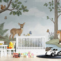 Watercolor Woodland Animals Mural Wallpaper — Artistic Forest Scene Mural Wallpaper - room preview 02