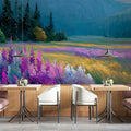 Purple Wildflower Meadow Mural Wallpaper — Impressionistic Landscape Mural Wallpaper - room preview 02