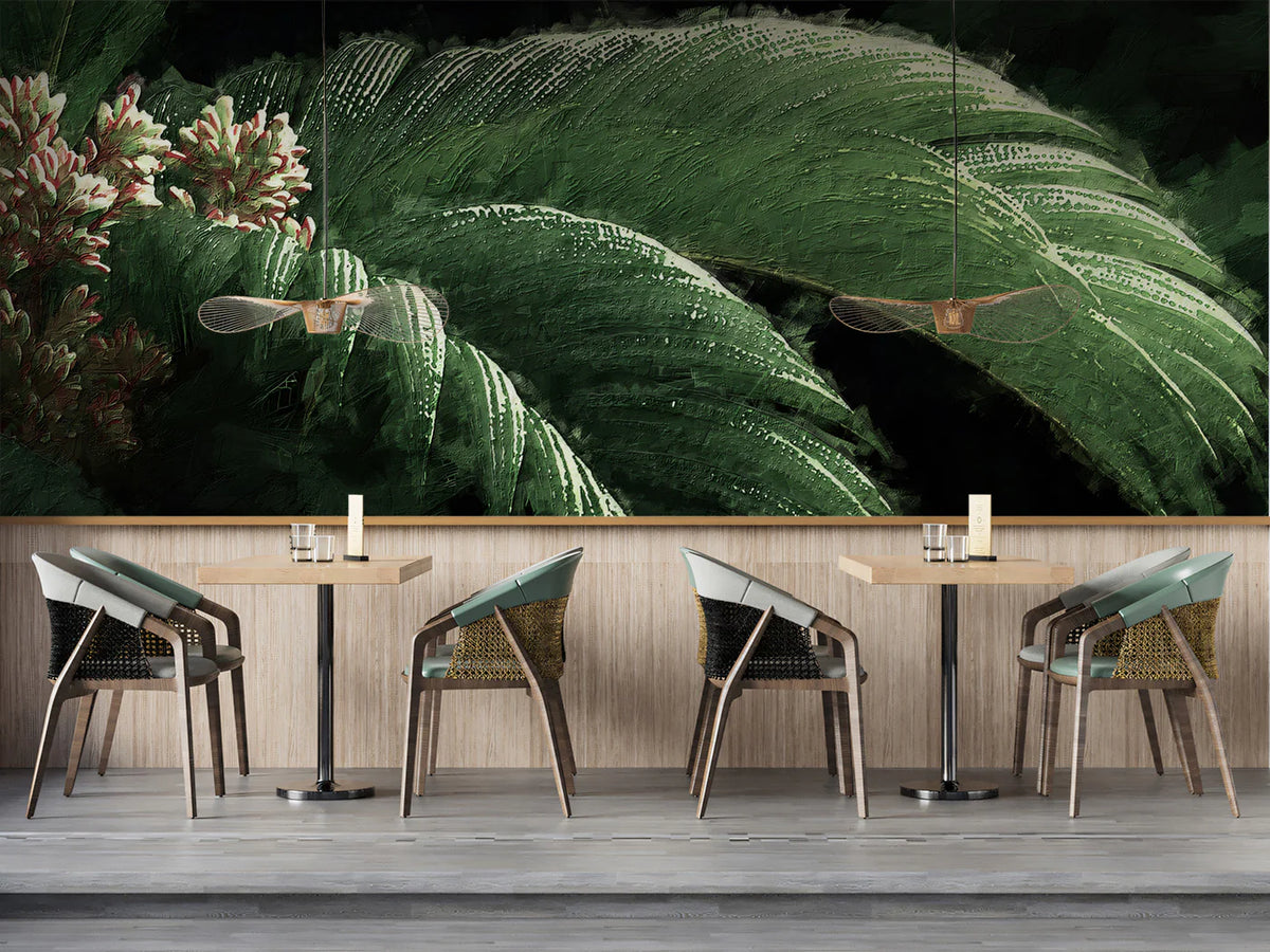 Deep Forest Fern Mural Wallpaper — Impressionistic Oil Painting Mural Wallpaper - room preview 02