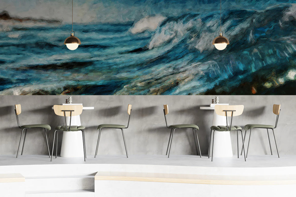 Impressionist Ocean Wave Mural Wallpaper — Artistic Coastal Art Mural Wallpaper - room preview 02