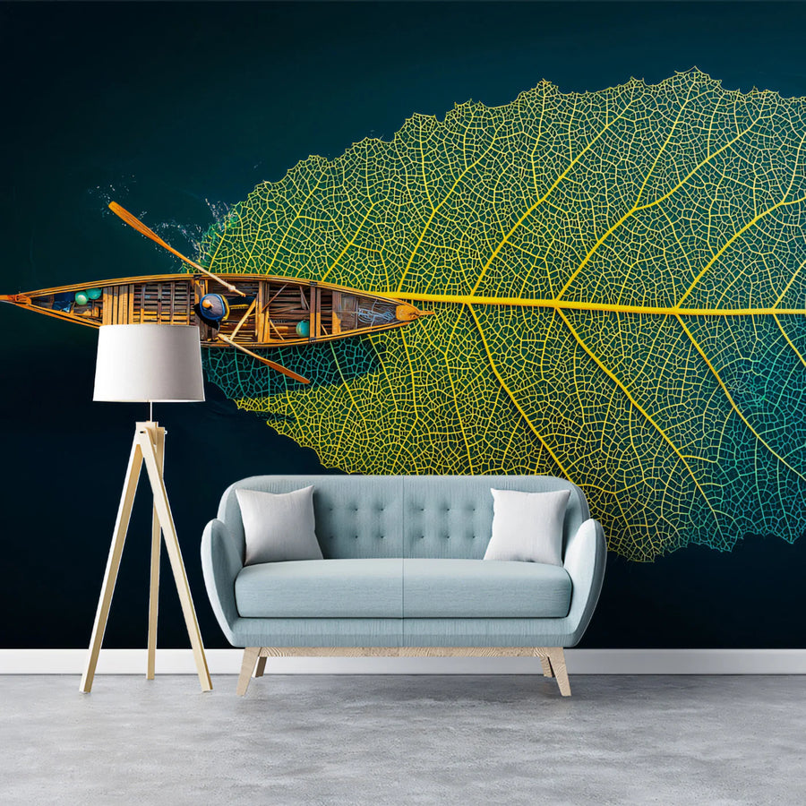 Fliegendes Blattboot Luftaufnahme Wandbild — Surreales Naturkunst Wandbild