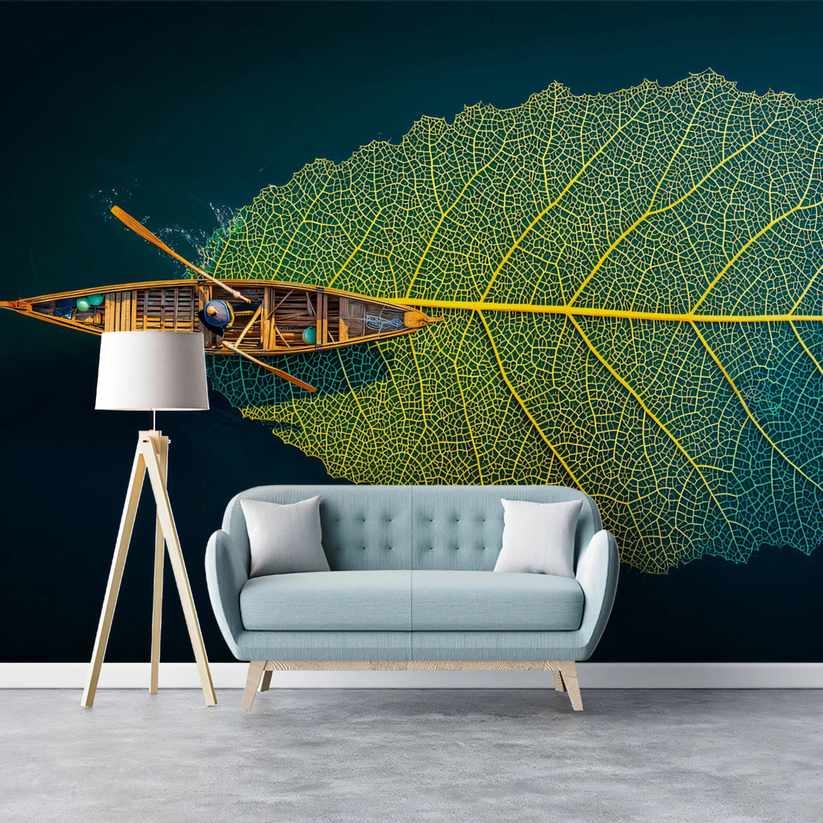 Floating Leaf Boat Aerial Mural Wallpaper — Surreal Nature Art Mural Wallpaper - room preview 02