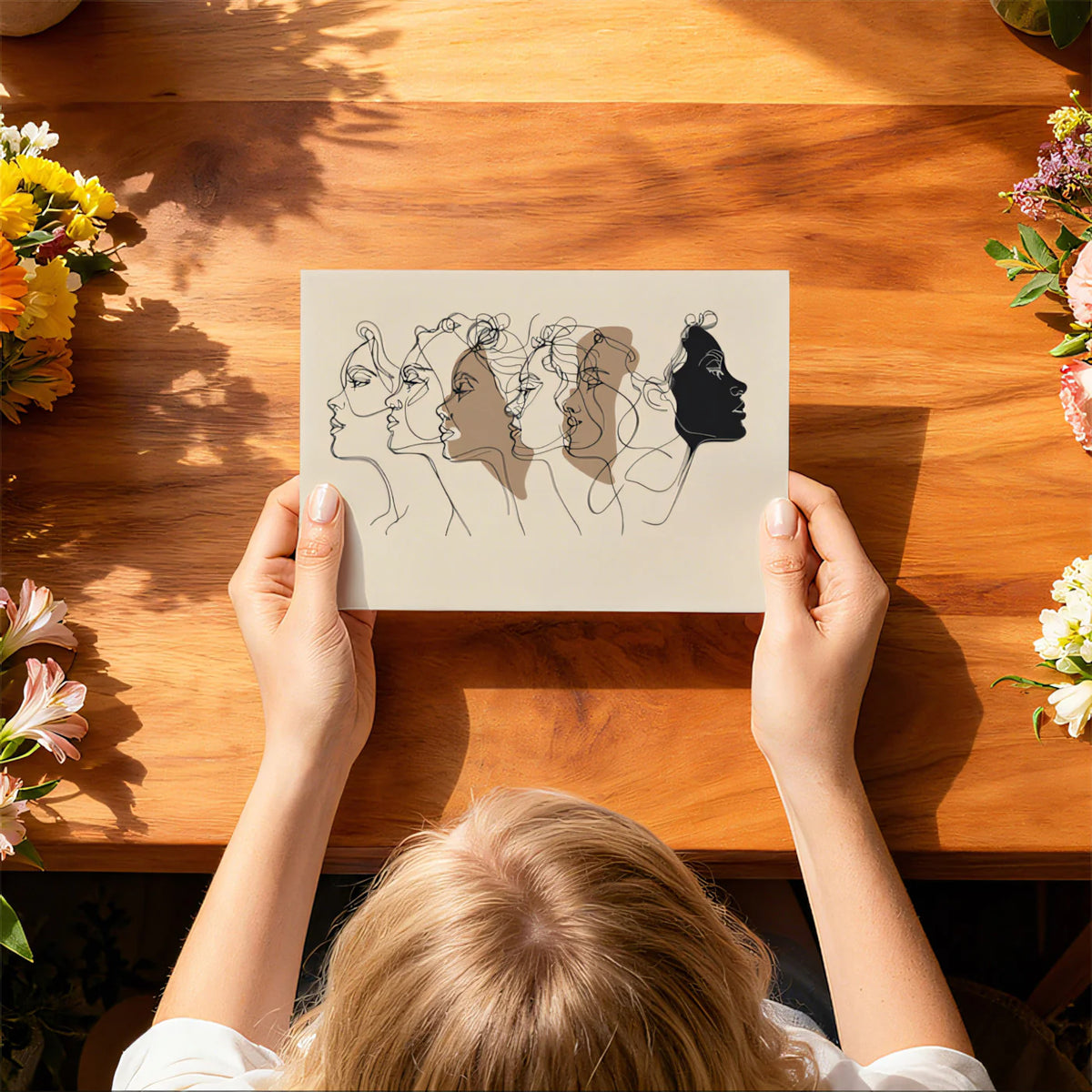 Continuous Line Female Profiles Mural Wallpaper — Minimalist Aesthetic Mural Wallpaper - room preview 02