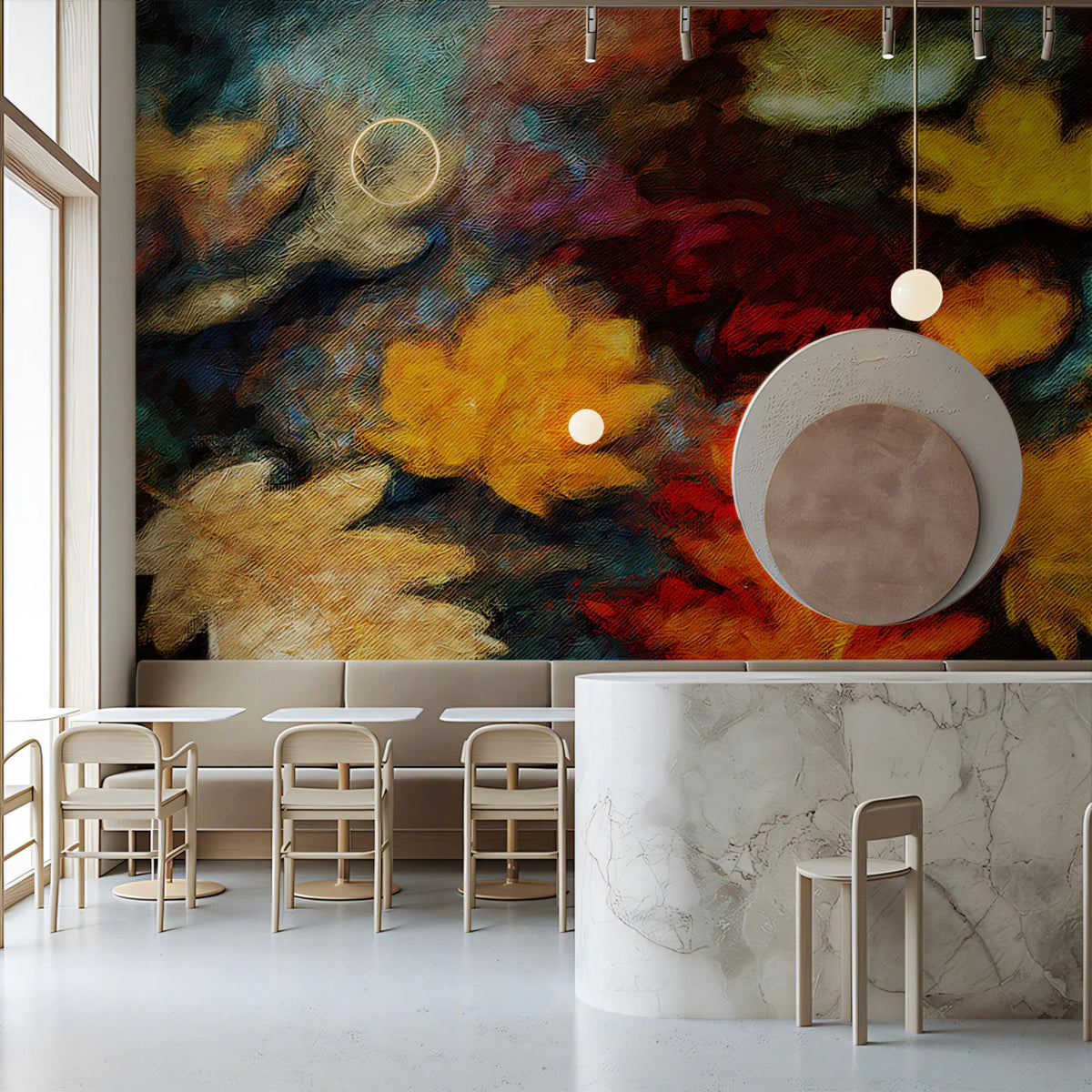Autumn Leaves Oil Painting Mural Wallpaper — Impressionistic Art Mural Wallpaper - room preview 02