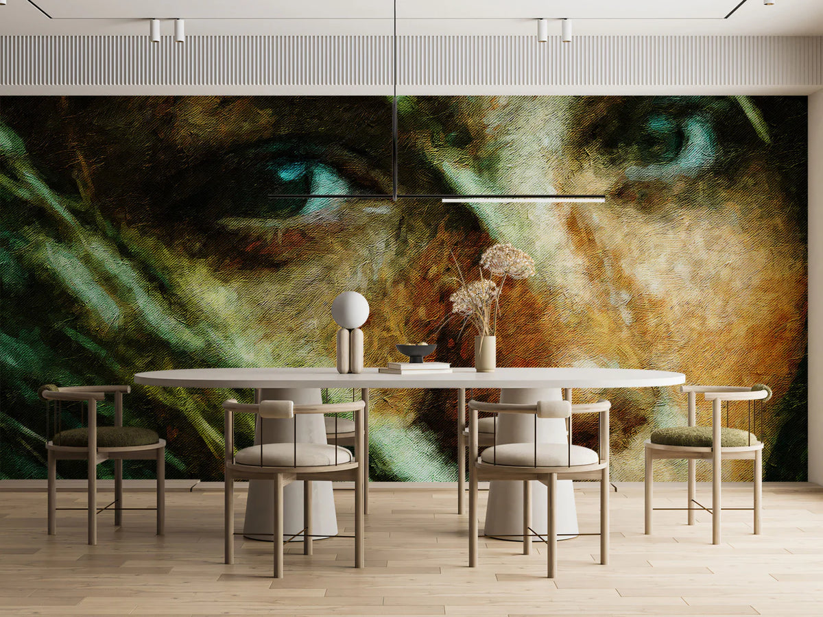 Intense Oil Portrait Mural Wallpaper — Moody Abstract Art Mural Wallpaper - room preview 02