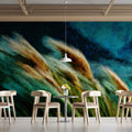 Windblown Meadow Mural Wallpaper — Moody Impressionist Oil Painting Mural Wallpaper - room preview 02