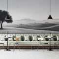 Solitary Tree Landscape Mural Wallpaper — Minimalist Monochrome Mural Wallpaper - room preview 02