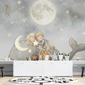 Sleeping Children on Whale Mural Wallpaper — Whimsical Night Sky Art Mural Wallpaper - room preview 02