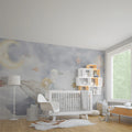 Sleeping Girl on Whale Mural Wallpaper — Whimsical Night Sky Art Mural Wallpaper - room preview 02