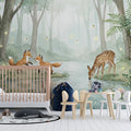 Watercolor Forest Friends Mural Wallpaper — Soft Woodland Scene Mural Wallpaper - room preview 02