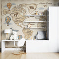 Vintage World Map Mural Wallpaper with Illustrated Animal Accents Mural Wallpaper - room preview 02