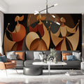 Abstract Paper Cut Dancer Mural Wallpaper in Warm Earth Tones Mural Wallpaper - room preview 02