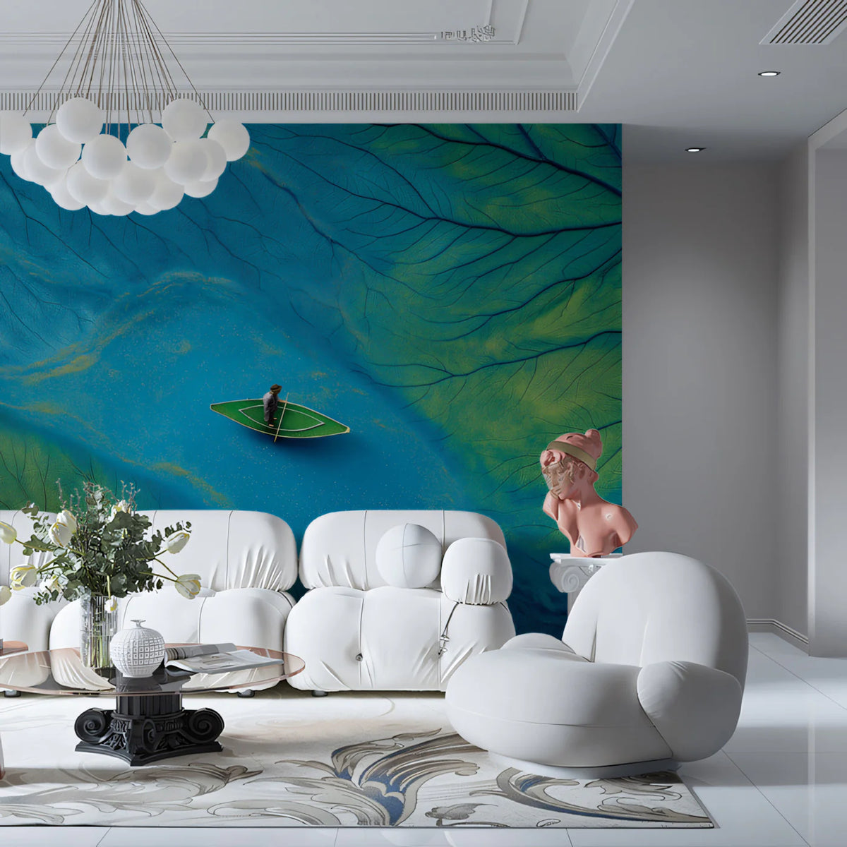 Aerial Leaf Vein and Boat Mural Wallpaper — Abstract Artistic Mural Wallpaper - room preview 02