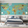 Educational World Map Mural Wallpaper with Cute Animals Mural Wallpaper - room preview 02