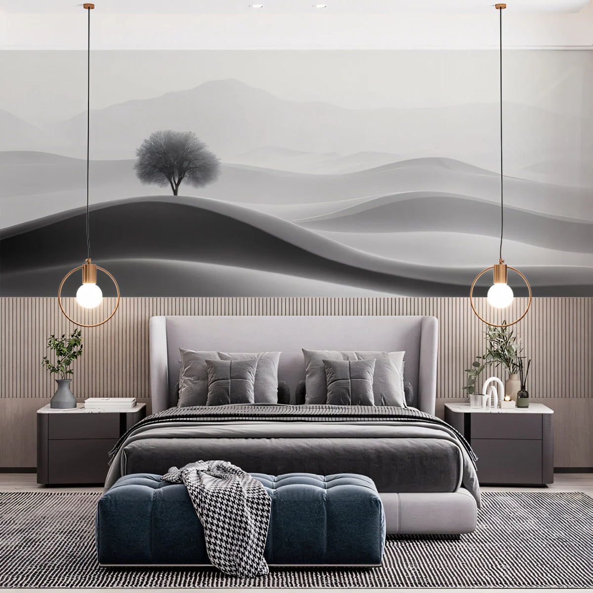 Solitary Tree in Desert Dunes Mural Wallpaper — Minimalist Landscape Mural Wallpaper - room preview 02