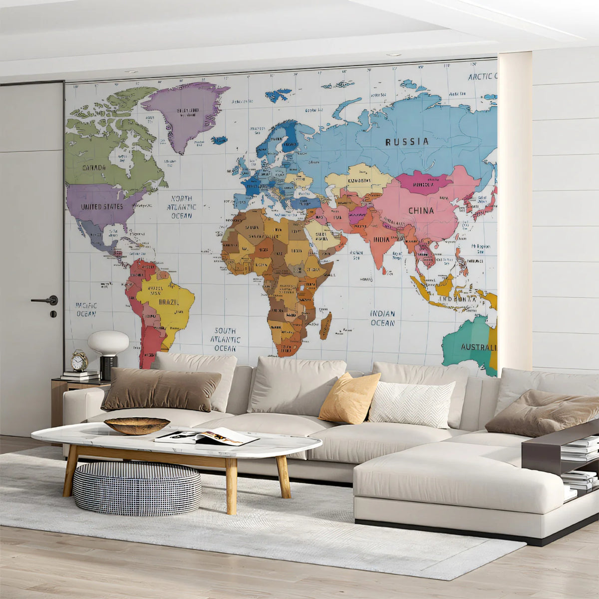 Educational World Map Mural Wallpaper in Vibrant Tones Mural Wallpaper - room preview 02