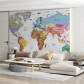 Educational World Map Mural Wallpaper in Vibrant Tones Mural Wallpaper - room preview 02
