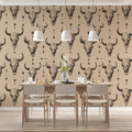 Vintage Cow Skull Western Mural Wallpaper —Rustic Beige Pattern Mural Wallpaper - room preview 02