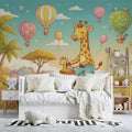 Giraffe and Friends Hot Air Balloon Mural Wallpaper - room preview 02
