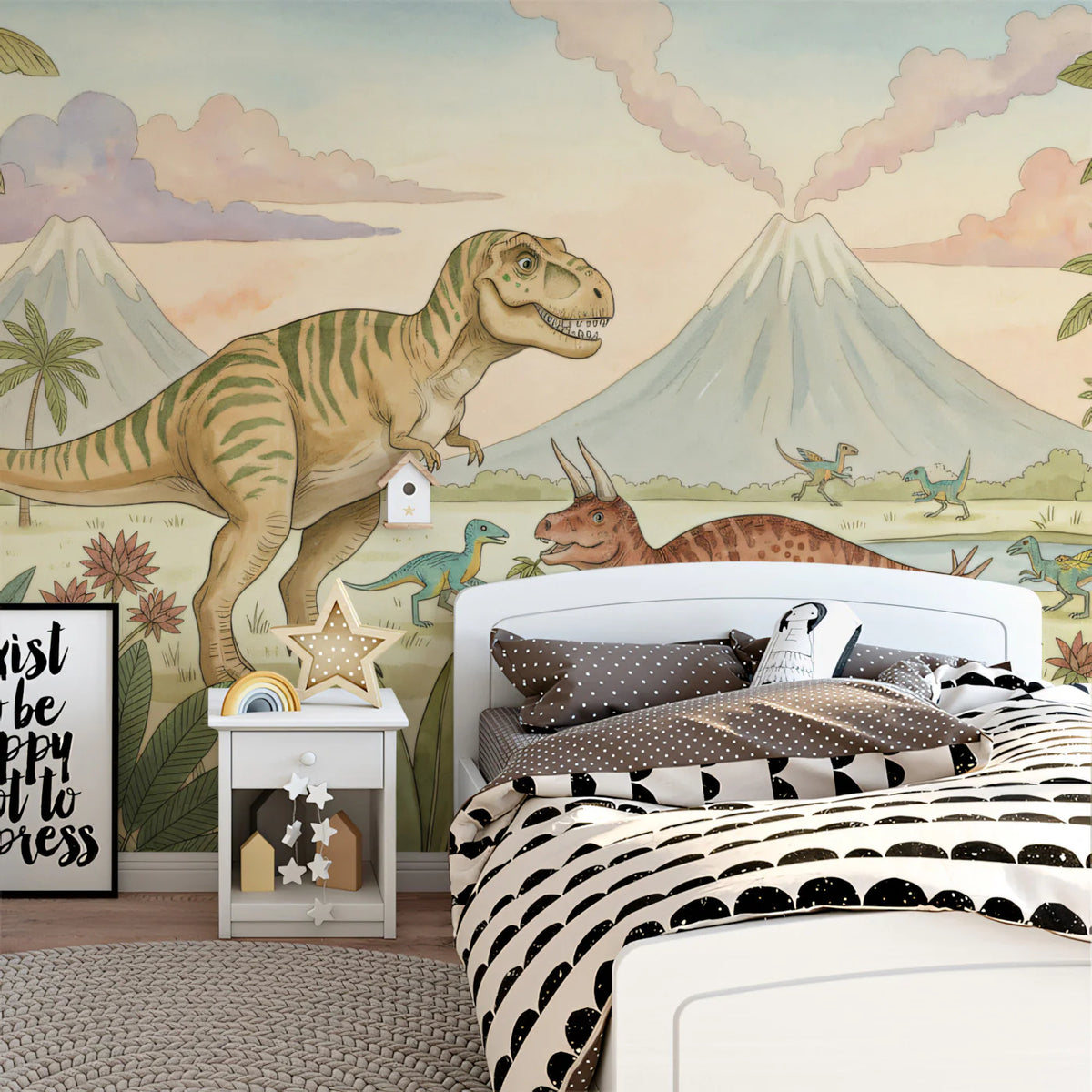 Prehistoric Dinosaur Landscape Mural Wallpaper in Soft Watercolor Mural Wallpaper - room preview 02