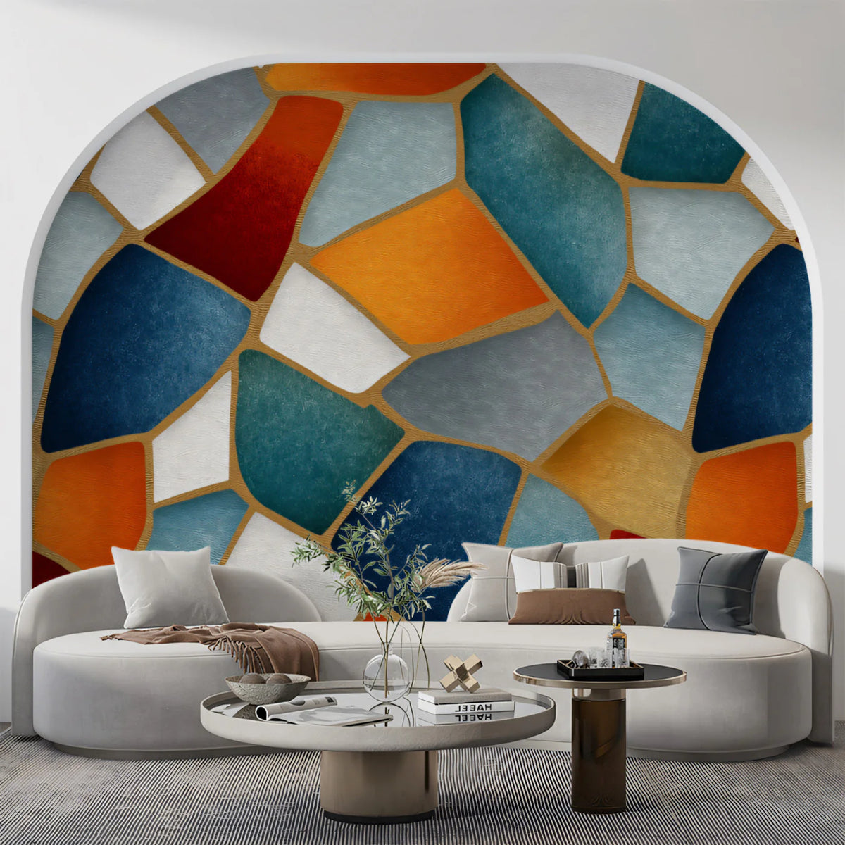 Abstract Mosaic Mural Wallpaper with Vibrant Color Blocks Mural Wallpaper - room preview 02