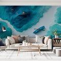 3D Topographic Ocean Mural Wallpaper — Paper Cut Style Nautical Art Mural Wallpaper - room preview 02