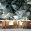 Abstract Petal Layers Mural Wallpaper in Sage and Charcoal Mural Wallpaper - room preview 02