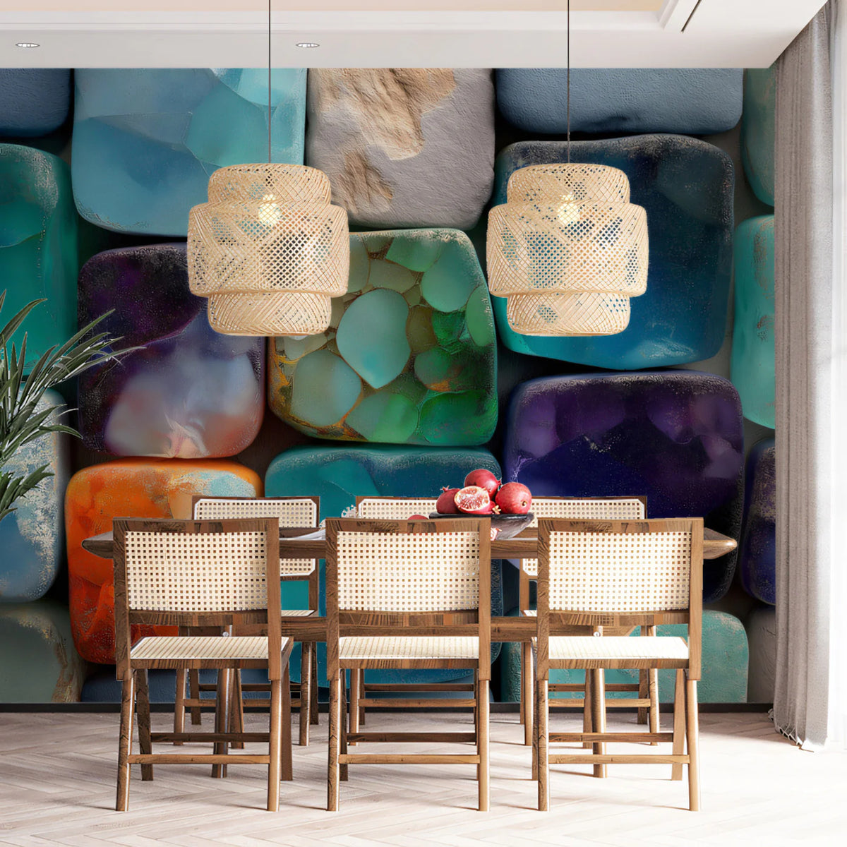 Vibrant Mosaic Tile Mural Wallpaper — Abstract Geometric Art Mural Wallpaper - room preview 02
