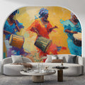 African Drummer Dancers Mural Wallpaper — Impressionist Oil Art Mural Wallpaper - room preview 02