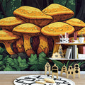 Vibrant Orange Mushrooms in Dark Forest Mural Wallpaper Fantasy Nature Vector Art Mural Wallpaper - room preview 02