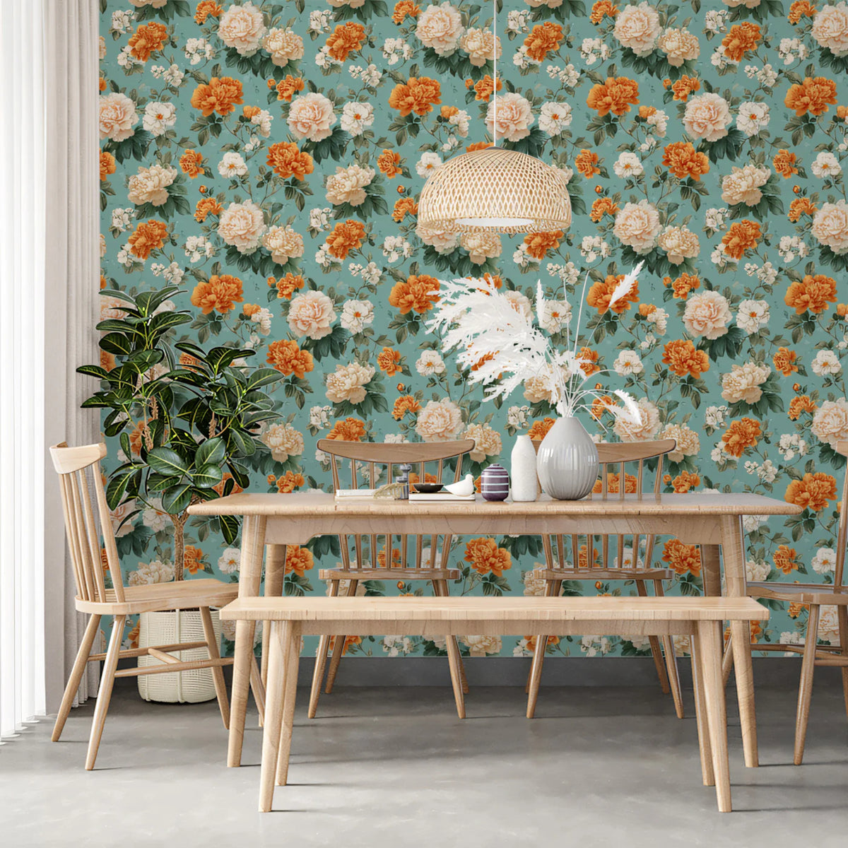 Vintage Peony Garden Mural Wallpaper — Retro Floral Bloom Mural Wallpaper - room preview 02