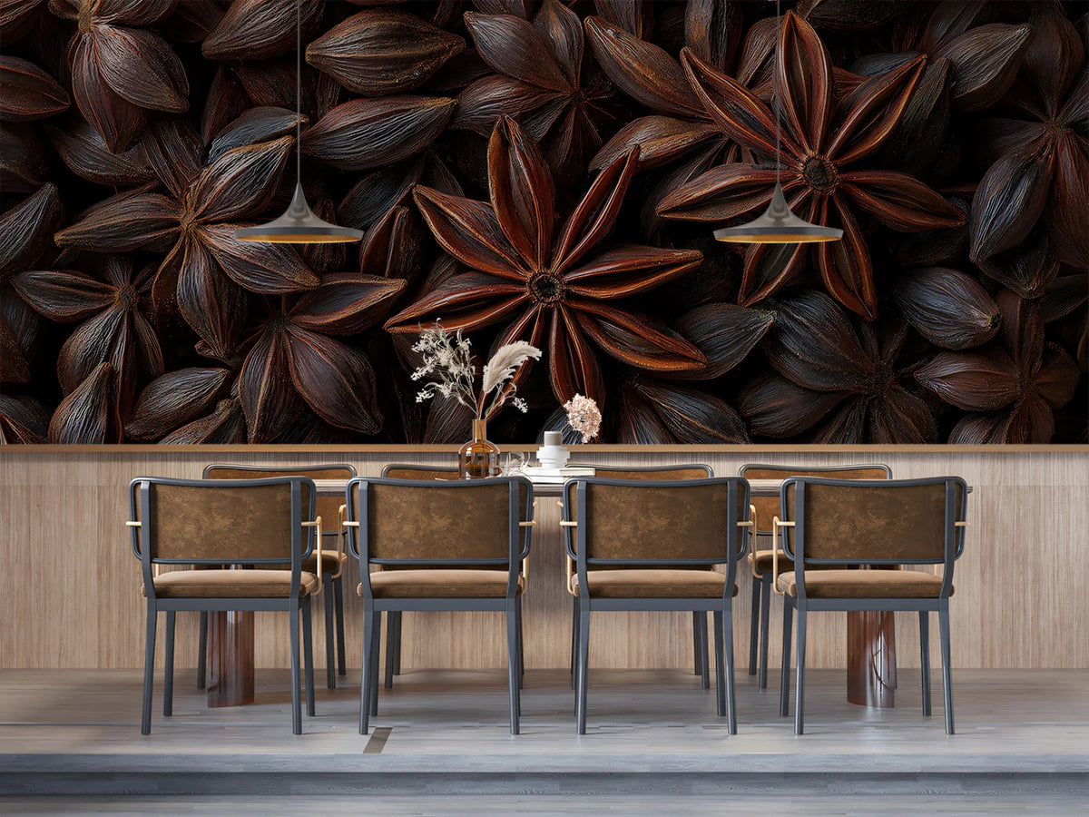 Star Anise Macro Mural Wallpaper — Organic Rustic Texture Mural Wallpaper - room preview 02