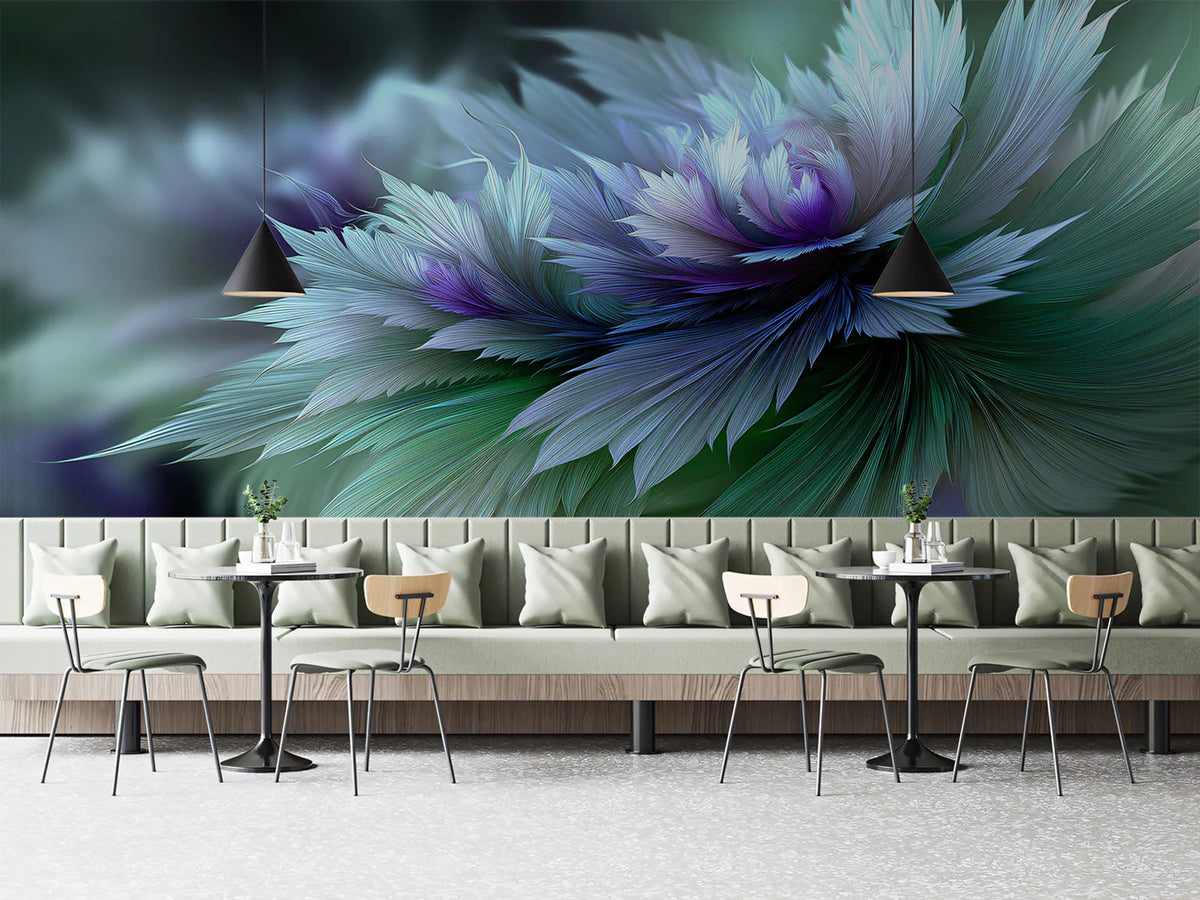 Ethereal Fractal Bloom Mural Wallpaper — Digital Floral Art Mural Wallpaper - room preview 02