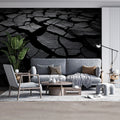 Cracked Earth Monochrome Mural Wallpaper — Industrial Abstract Art Mural Wallpaper - room preview 02