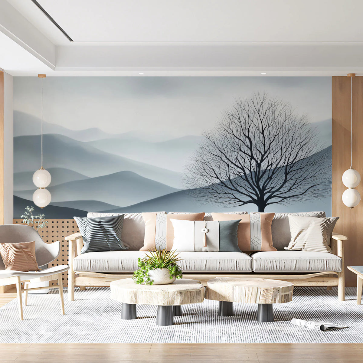 Minimalist Rolling Hills Mural Wallpaper — Calm Landscape Design Mural Wallpaper - room preview 02