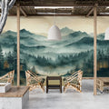Misty Mountain Lake Mural Wallpaper — Watercolor Landscape Mural Wallpaper - room preview 02