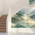 Impressionist Mountain Lake Mural Wallpaper — Painted Landscape Mural Wallpaper - room preview 02