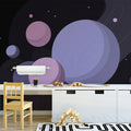 Cosmic Orbit Mural Wallpaper — Modern Lavender and Charcoal Space Mural Wallpaper - room preview 02