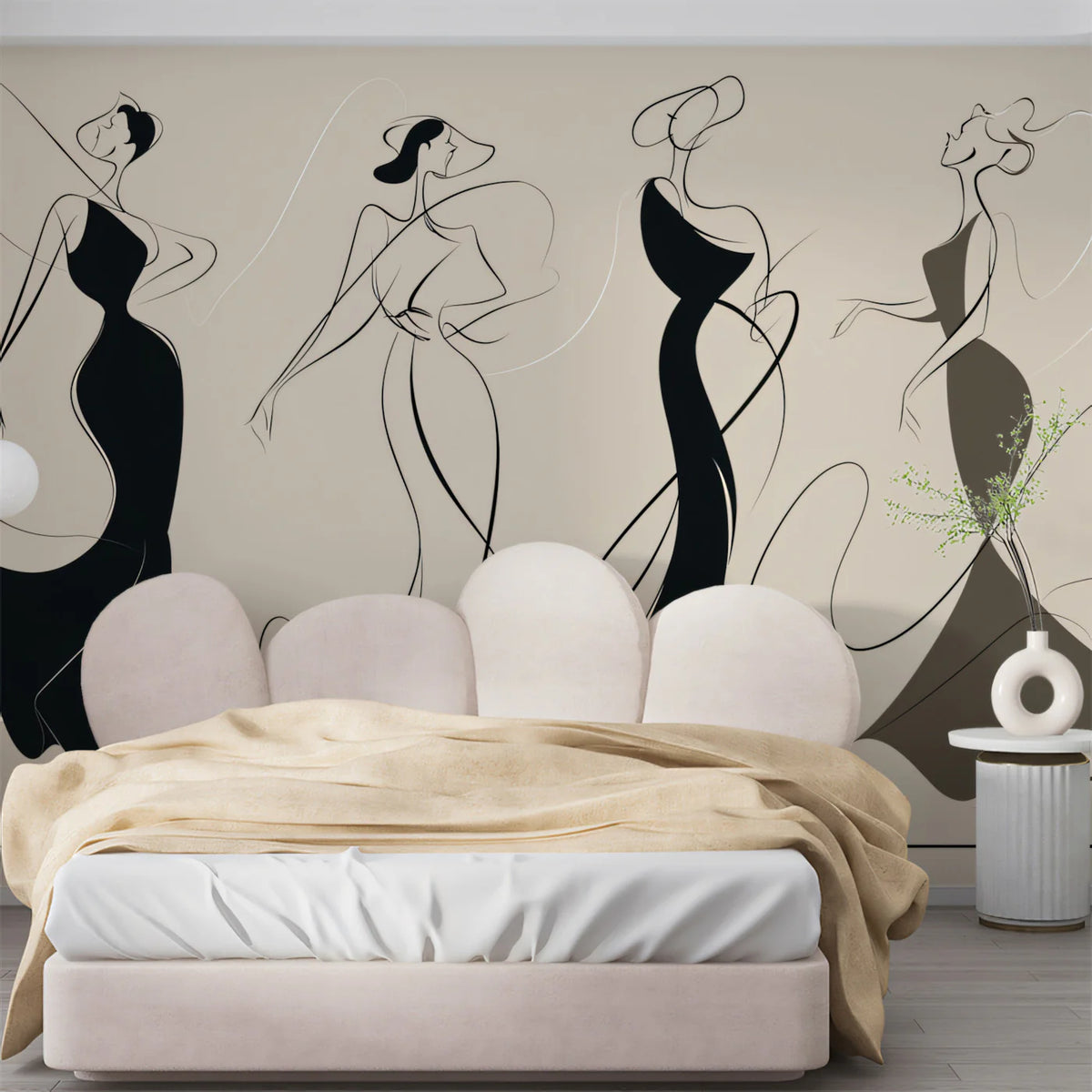 Fashion Silhouette Line Art Mural Wallpaper — Minimalist Chic Style Mural Wallpaper - room preview 02