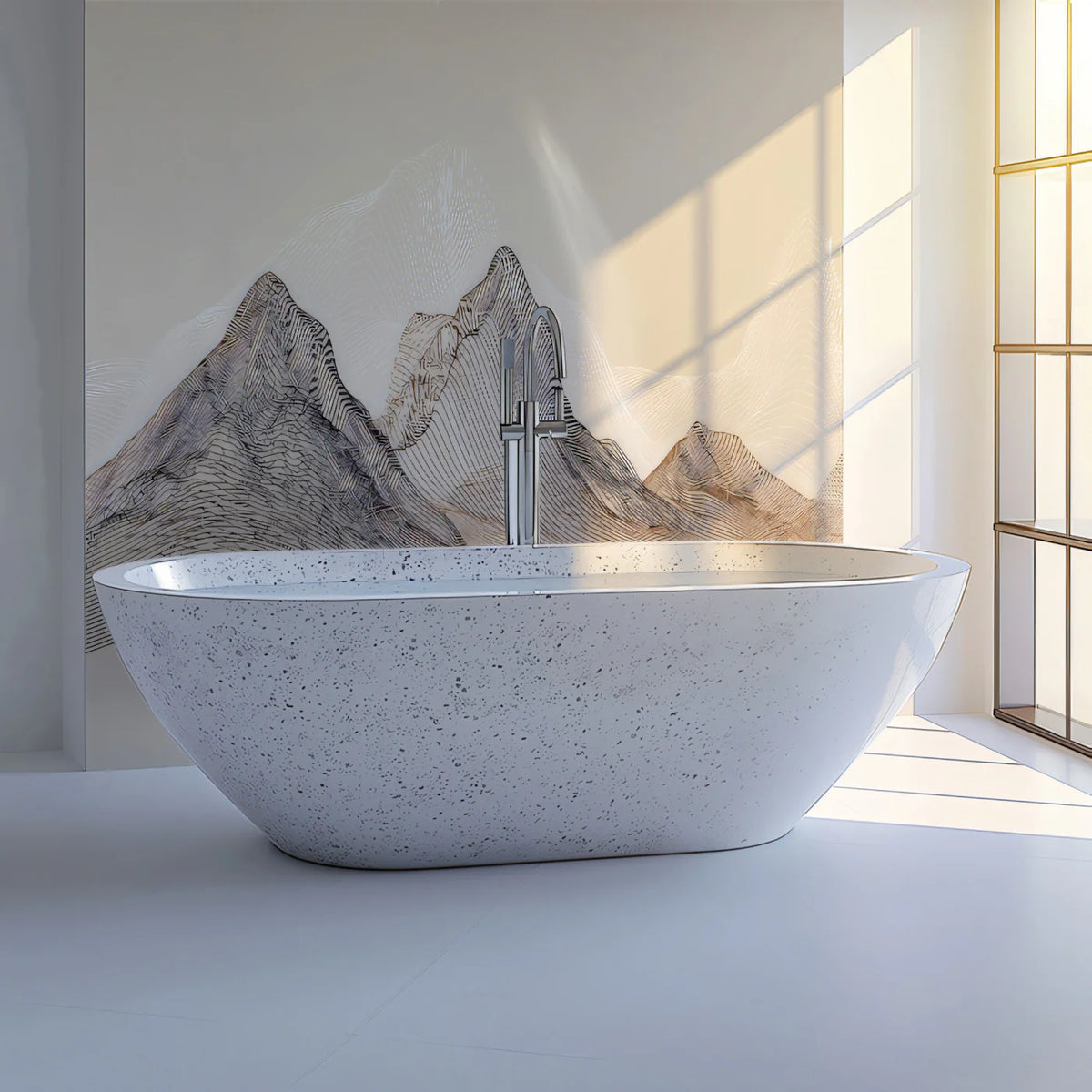 Topographic Mountain Line Art Mural Wallpaper — Beige Minimalist Mural Wallpaper - room preview 02