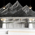 Topographic Mountain Line Art Mural Wallpaper — Monochrome Graphic Mural Wallpaper - room preview 02