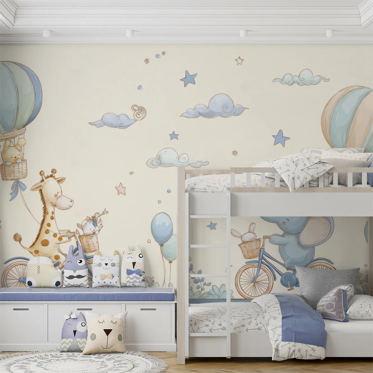 Safari Friends Bicycle Adventure Mural Wallpaper — Whimsical Decor Mural Wallpaper - room preview 02
