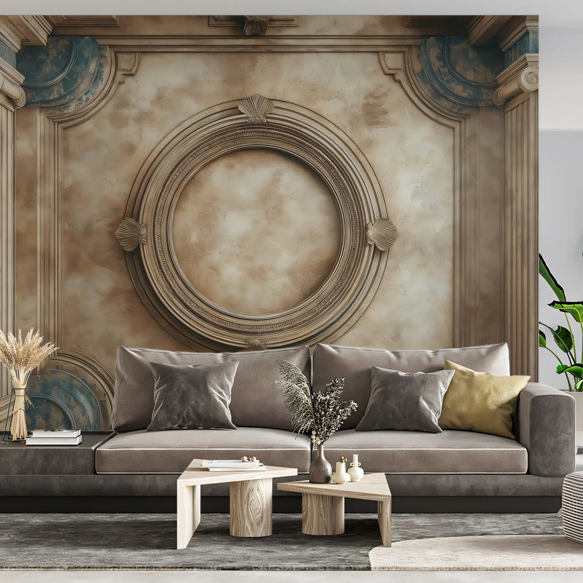 Neoclassical Architectural Relief Mural Wallpaper — Vintage Stone Mural Wallpaper - room preview 02