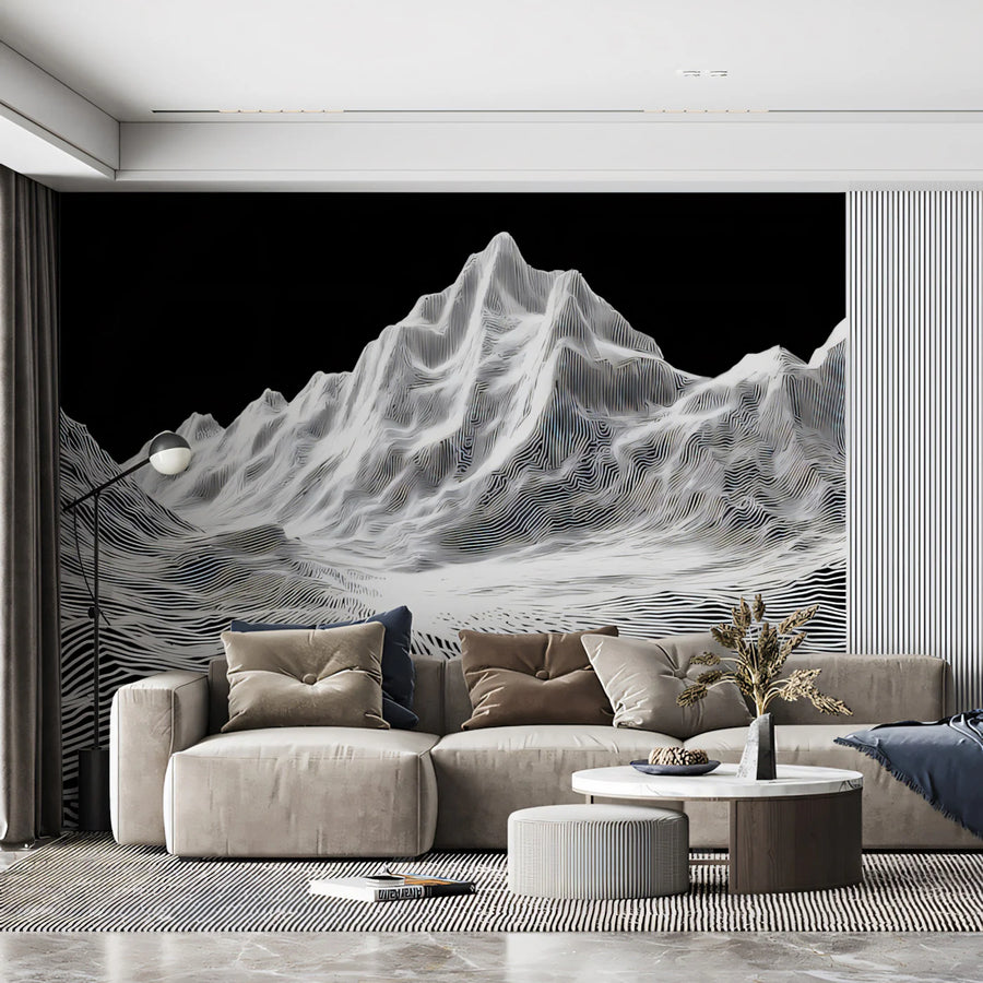Papier peint fresque Montagne fil de fer — Papier peint fresque motif topographique moderne