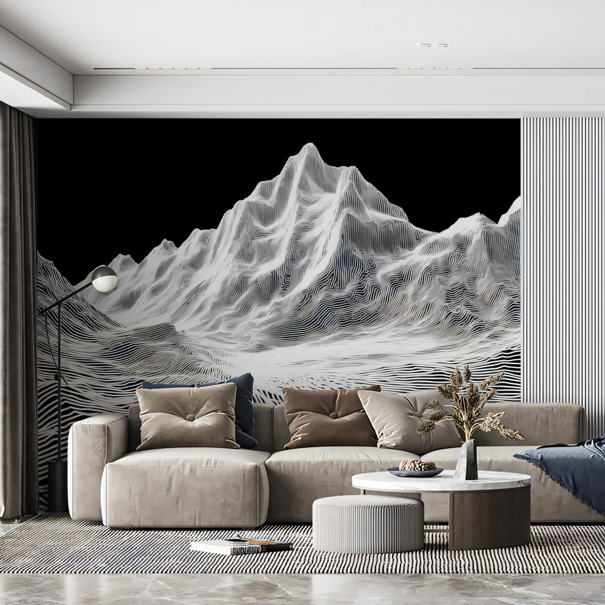 Wireframe Mountain Mural Wallpaper — Modern Topographic Design Mural Wallpaper - room preview 02