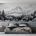 Mountain Peak Landscape Mural Wallpaper — Detailed Sketch Design Mural Wallpaper - room preview 02