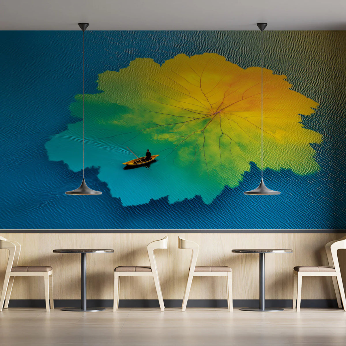 Floating Lotus Leaf Mural Wallpaper — Surreal Lake Waterscape Mural Wallpaper - room preview 02