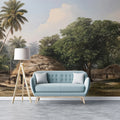 Vintage Tropical Village Mural Wallpaper — Colonial Landscape Art Mural Wallpaper - room preview 02