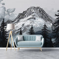 Alpine Ink Sketch Mountain Mural Wallpaper — Monochrome Nature Art Mural Wallpaper - room preview 02