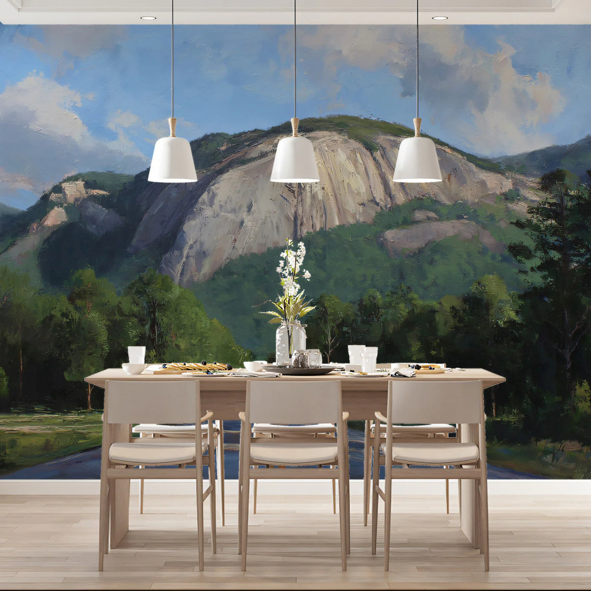 Mountain Highway Landscape Mural Wallpaper — Impressionist Horizon Mural Wallpaper - room preview 02
